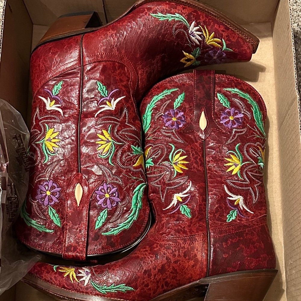Tony Lama Red Embroidered Ankle Boots